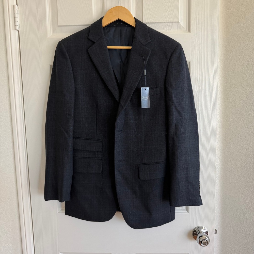 Joseph & Feiss Gold Men's Blazer – Navy Windowpane Wool NWT 36R